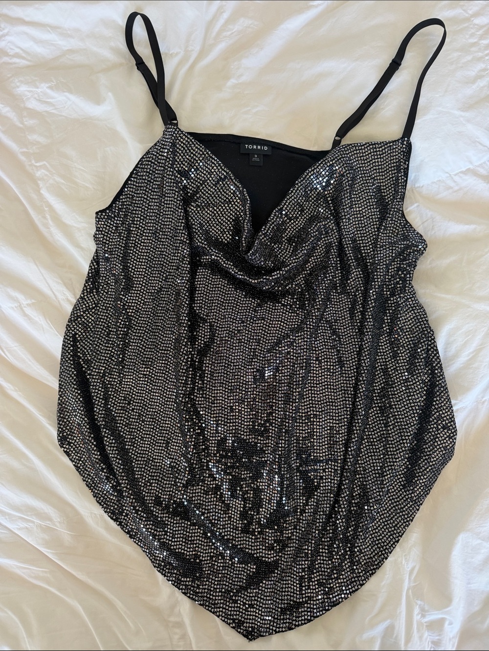torrid Silver and Black Sequin Cowl Neck Camisole Top